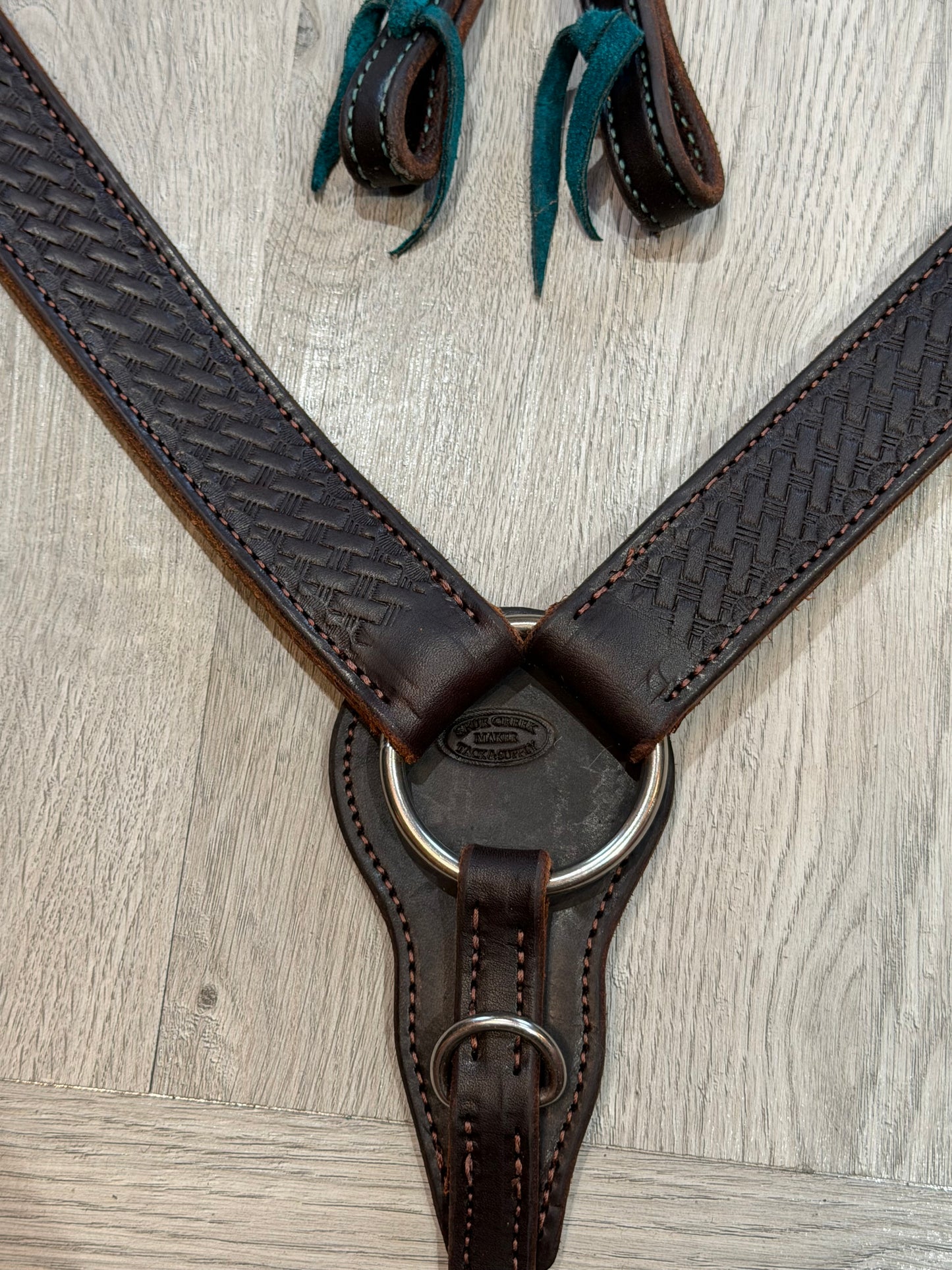 Square Turquoise Cheyenne Buckle Breast Collar – Premium Amish Leather by Spur Creek Tack