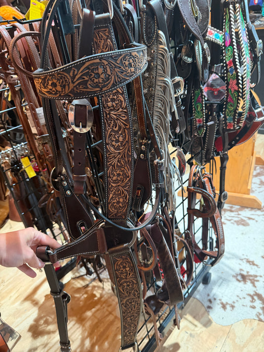 Professional’s Choice Light/Dark Oil Floral Browband Headstall & Breast Collar Tack set