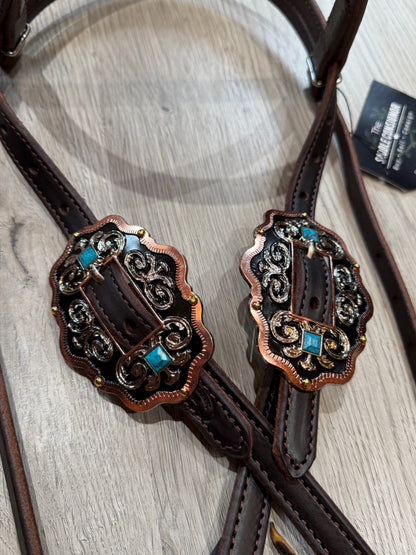 Scalloped Oval Turquoise Browband Headstall– Premium Amish Leather by Spur Creek Tack