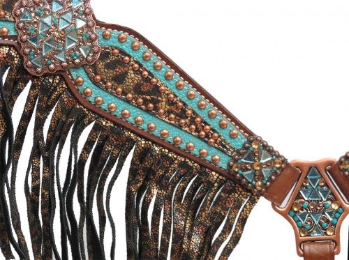 Bejeweled metallic leopard print headstall and breast collar set