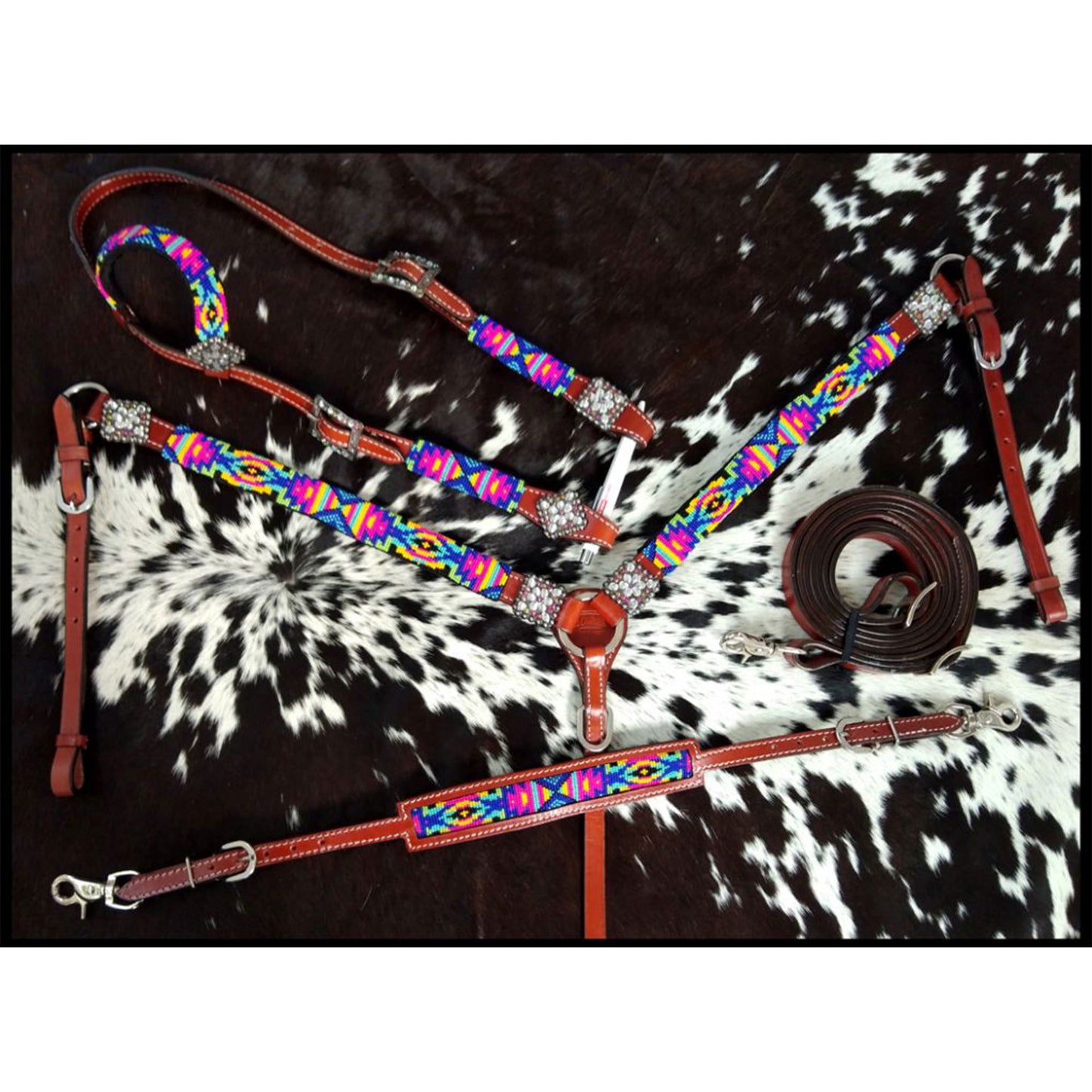 Neon Tribal One Ear Headstall and Breastcollar 4 Piece Tack Set