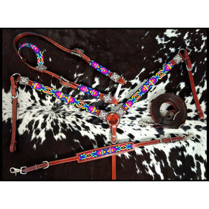 Neon Tribal One Ear Headstall and Breastcollar 4 Piece Tack Set