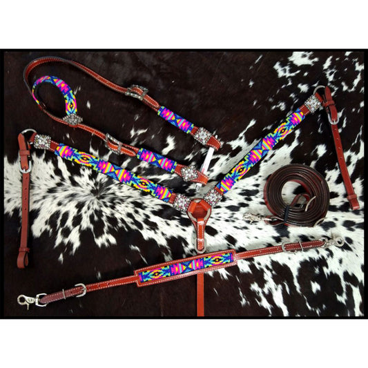 Neon Tribal One Ear Headstall and Breastcollar 4 Piece Tack Set