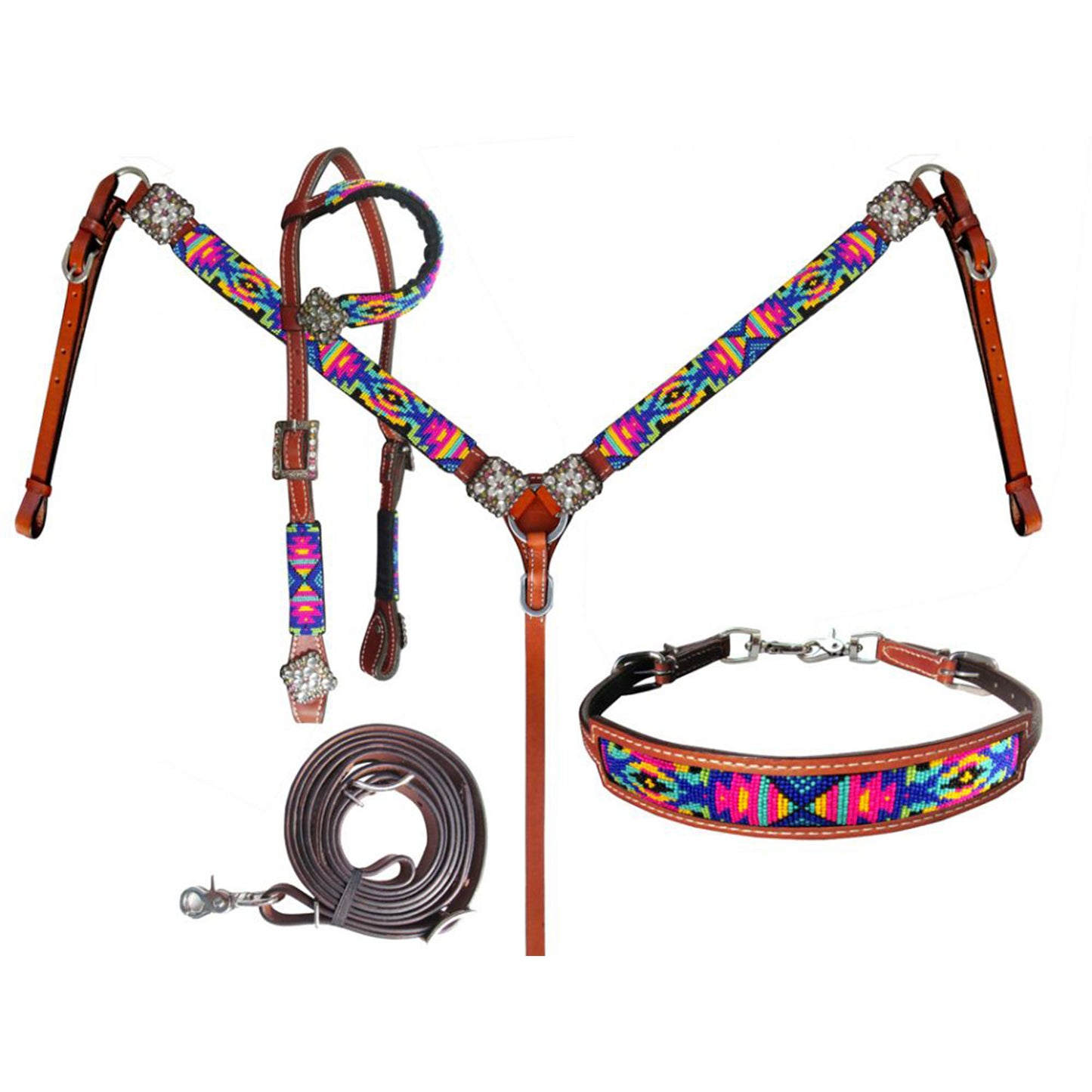 Neon Tribal One Ear Headstall and Breastcollar 4 Piece Tack Set