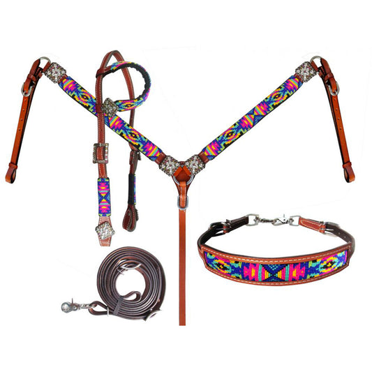 Neon Tribal One Ear Headstall and Breastcollar 4 Piece Tack Set