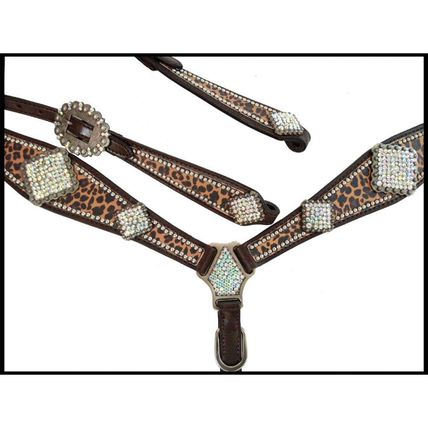 Cheetah Crystal Rhinestone One One Ear Headstall Breastcollar Tack Set