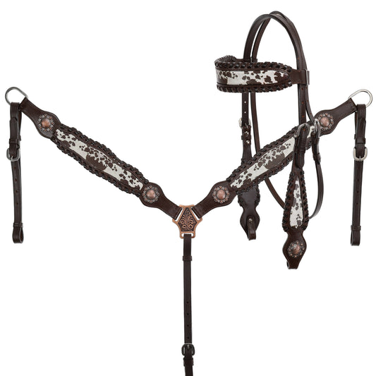 Dark Oil Cowhide Browband Headstall and Breastcollar Tack Set