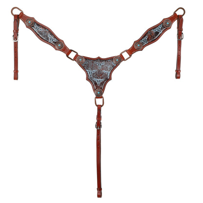 Weathered Steer One Ear Headstall and Gladiator Style Breastcollar Tack Set
