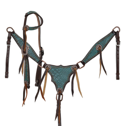 Turquoise Gator One Ear Headstall and Gladiator Style Breastcollar Tack Set