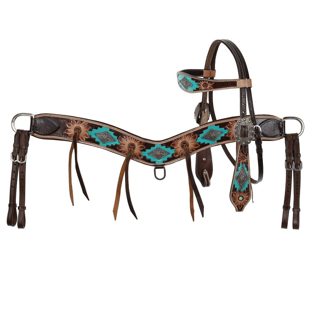 Showman Aztec Bloom Browband Headstall and Breastcollar Tack Set