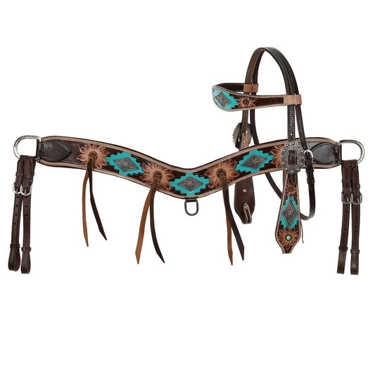 Showman Aztec Bloom Browband Headstall and Breastcollar Tack Set