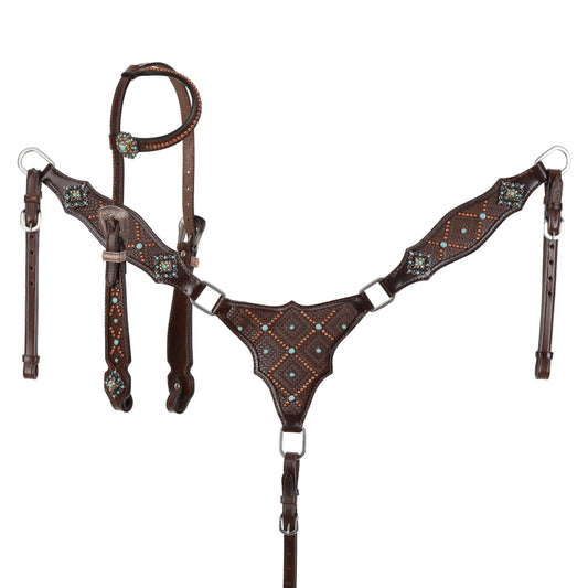 Showman Cowboy's Weave One Ear Headstall and Breastcollar Tack Set