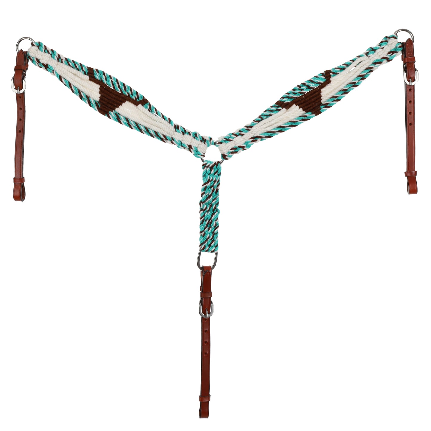 Cobalt Horns Mohair Browband Headstall and Breastcollar Tack Set - Teal, Brown, White