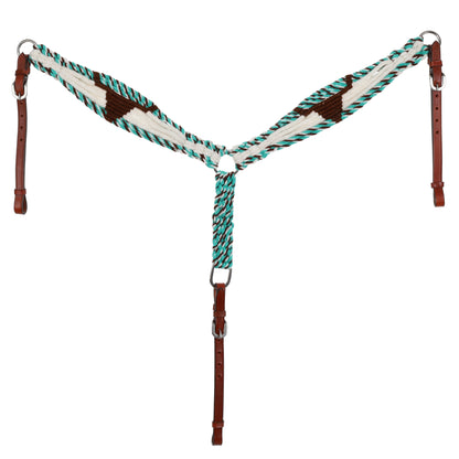 Cobalt Horns Mohair Browband Headstall and Breastcollar Tack Set - Teal, Brown, White