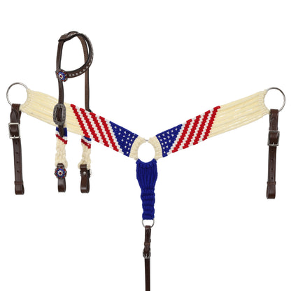 Patriotic Mohair One Ear Headstall and Breastcollar Tack Set