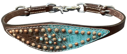 Teal / Chocolate brown Gator print inlay wither strap