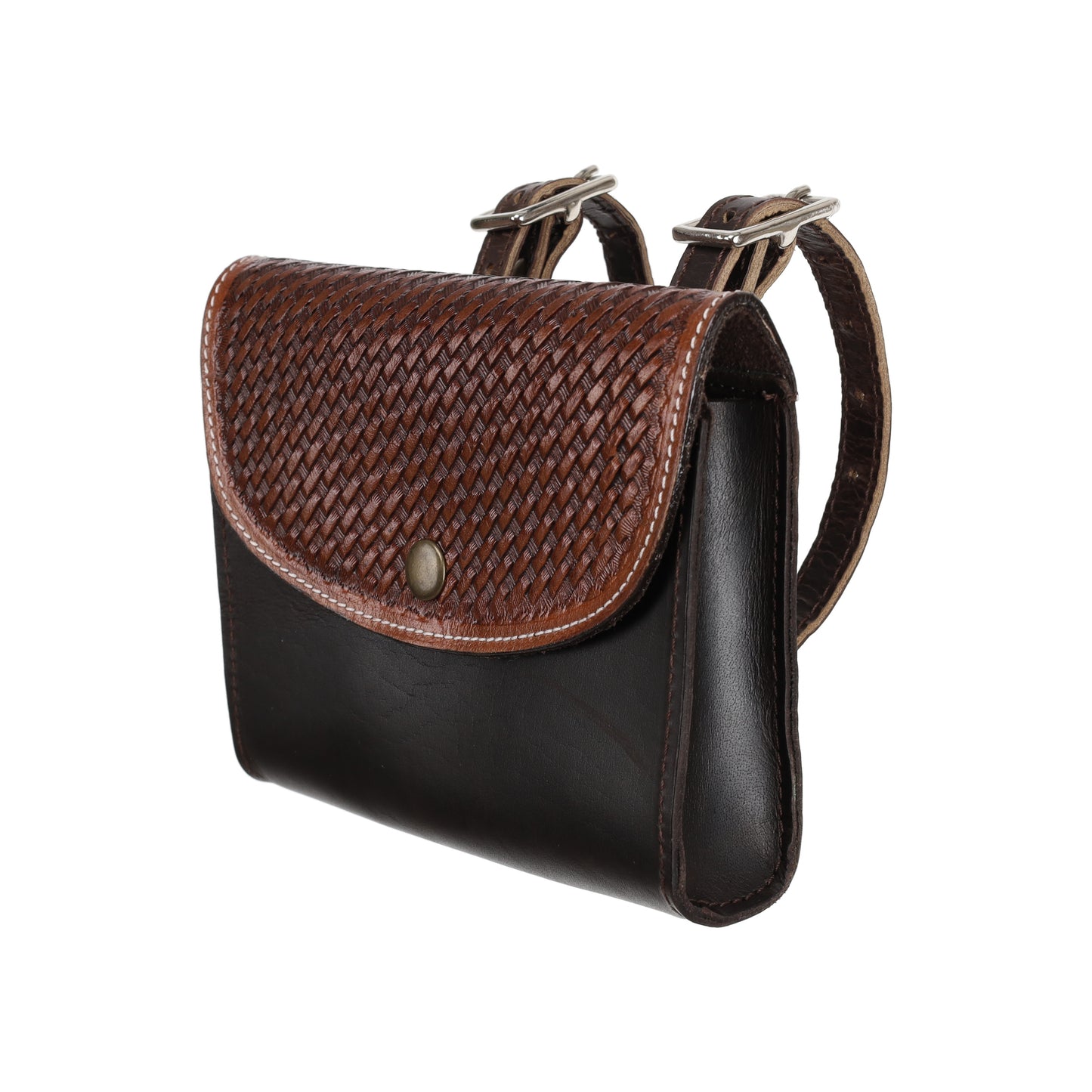 Showman Basketweave Two-tone Dark Oil Leather Pommel Pouch