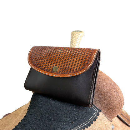 Showman Basketweave Two-tone Dark Oil Leather Pommel Pouch