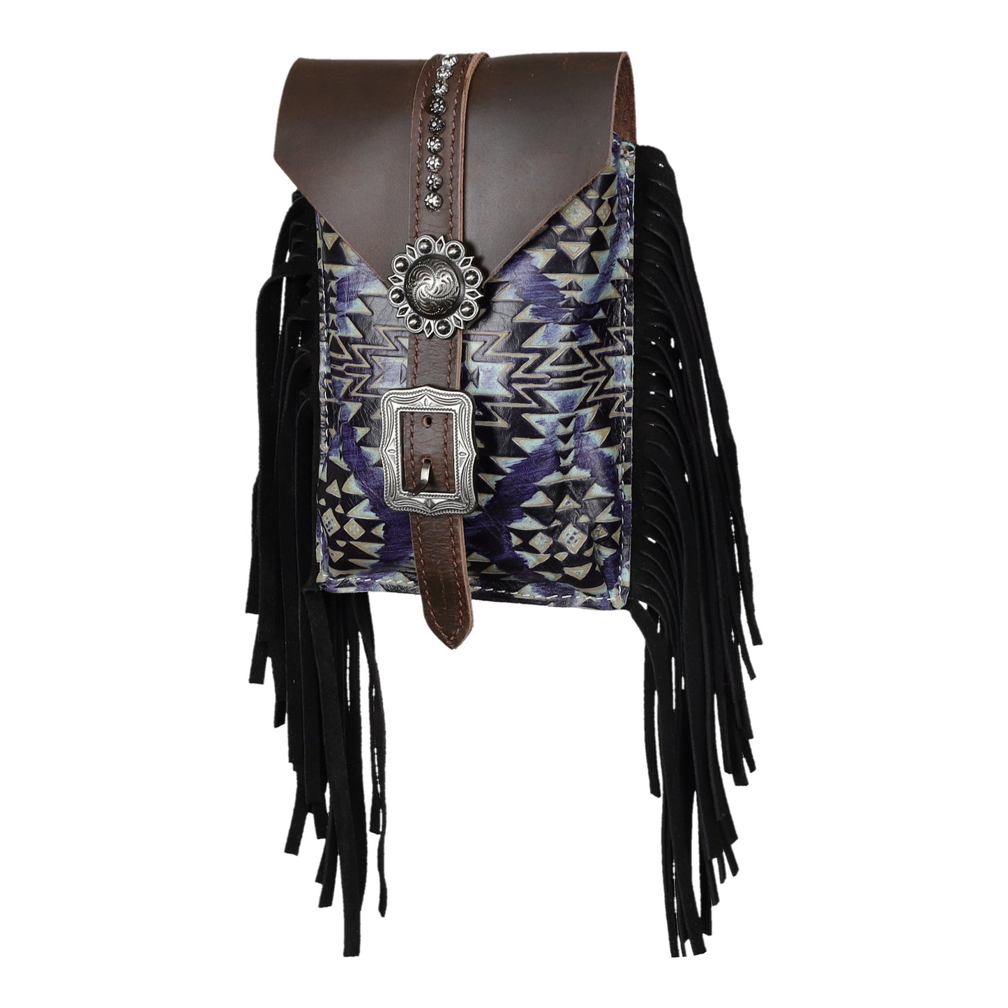 Indigo Aztec Fringe Rear Cinch Bag
