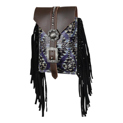 Indigo Aztec Fringe Rear Cinch Bag