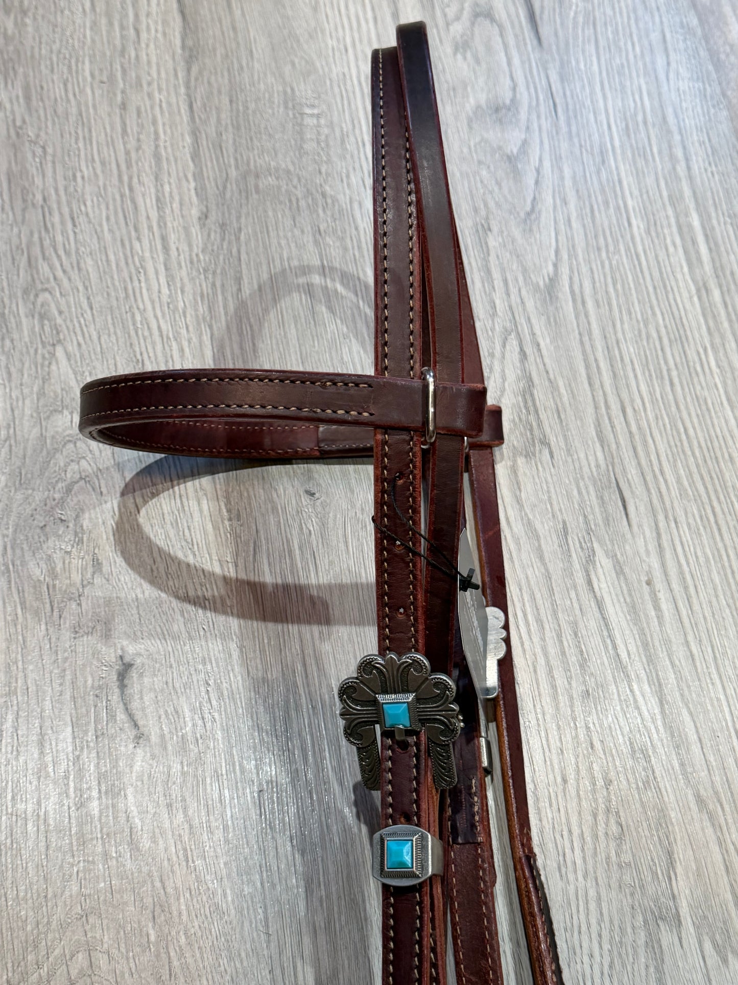 Turquoise Durango Pewter Browband Headstall– Premium Amish Leather by Spur Creek Tack