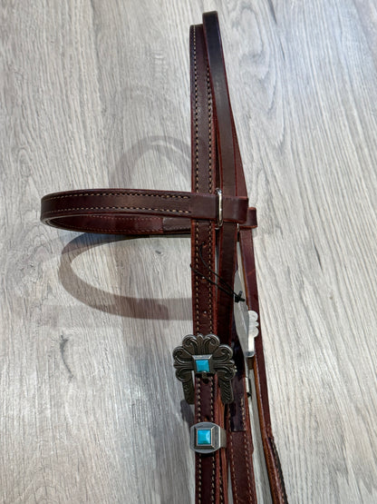Turquoise Durango Pewter Browband Headstall– Premium Amish Leather by Spur Creek Tack