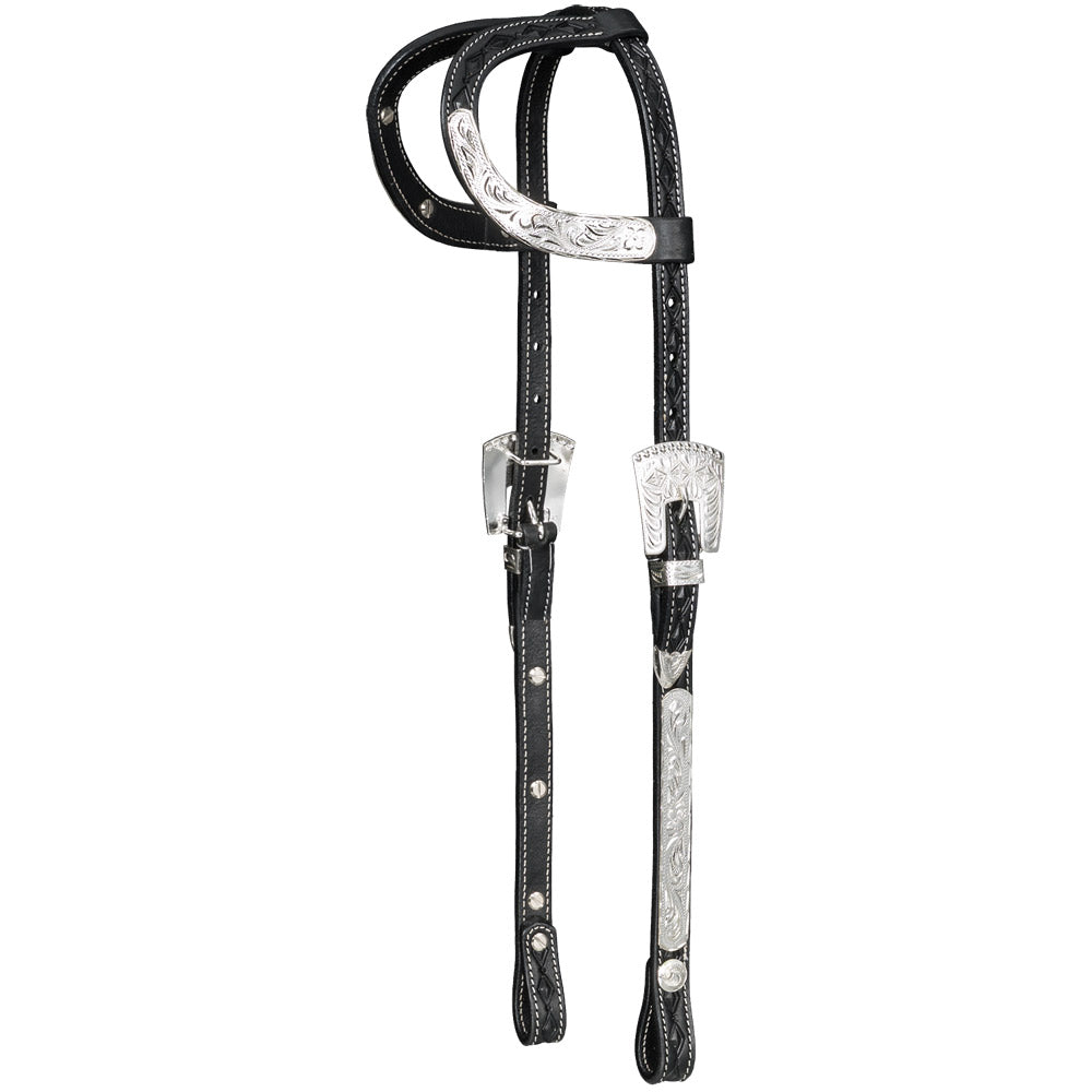 Silver Royal Double Ear Headstall with Diamond Tooling