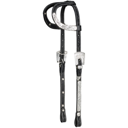 Silver Royal Double Ear Headstall with Diamond Tooling