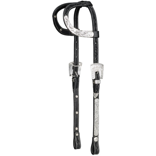 Silver Royal Double Ear Headstall with Diamond Tooling