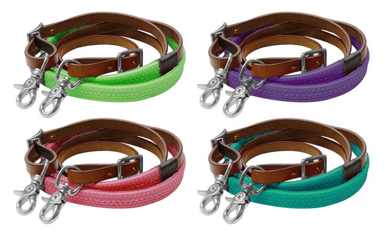 Pebbled Rubber grip 7' Medium Oil barrel reins with scissor snaps
