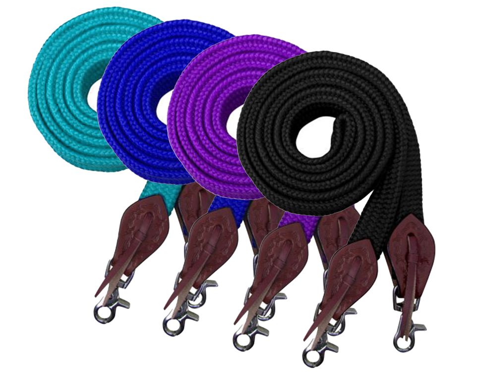 Slobber Strap 8' Flat Polyester Roping/Barrel Reins with Scissor Snap Ends