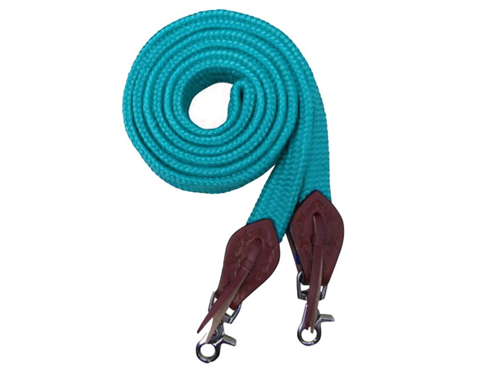 Slobber Strap 8' Flat Polyester Roping/Barrel Reins with Scissor Snap Ends