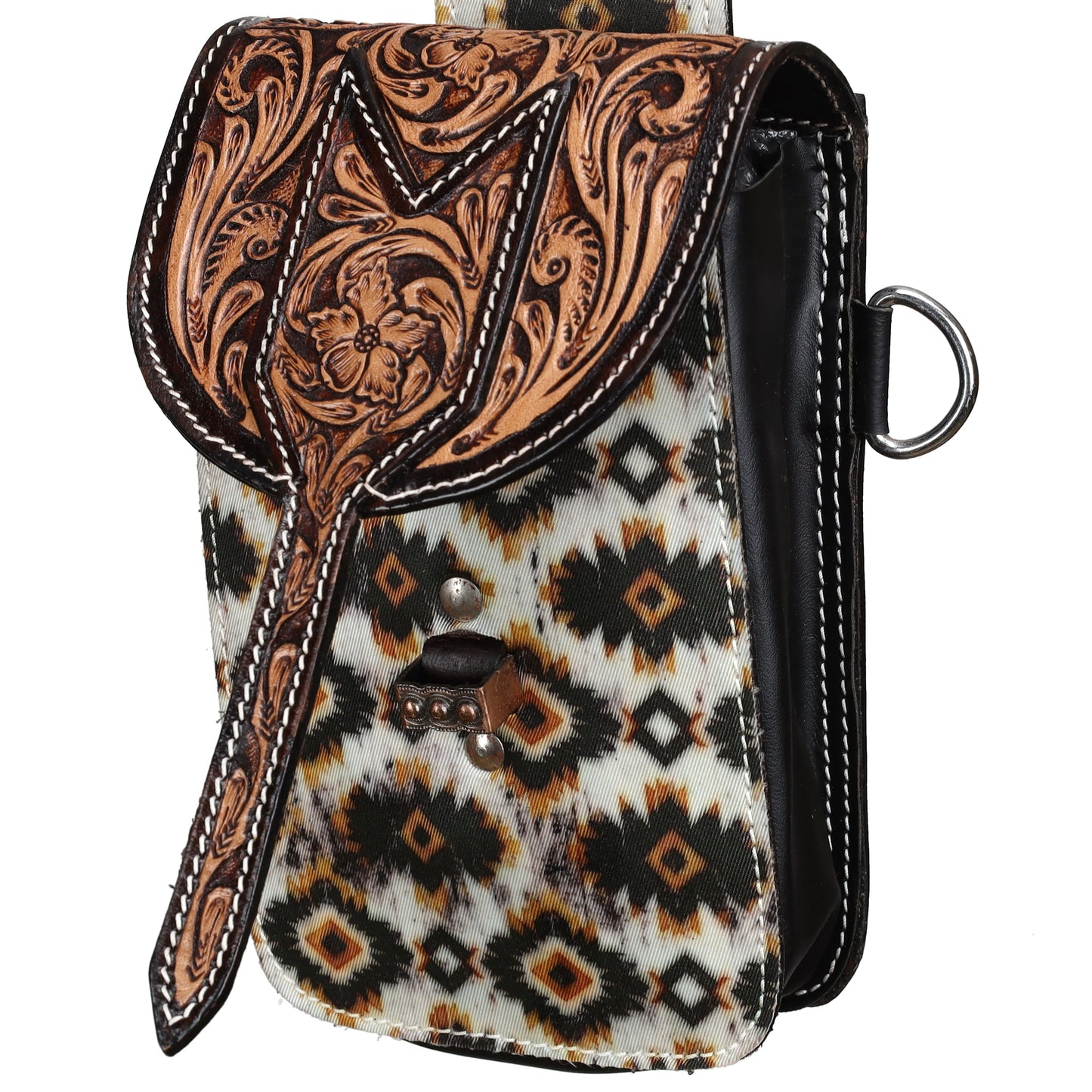 Showman Single Pommel Saddle Bag - Aztec Sunstone & Floral Tooled