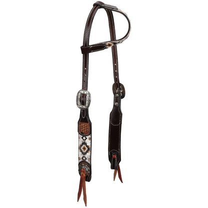 Showman Dark Oil Aztec Sunstone One Ear Headstall & Breast Collar Tack Set
