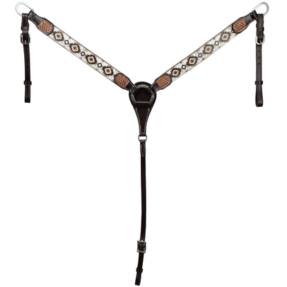 Showman Dark Oil Aztec Sunstone One Ear Headstall & Breast Collar Tack Set