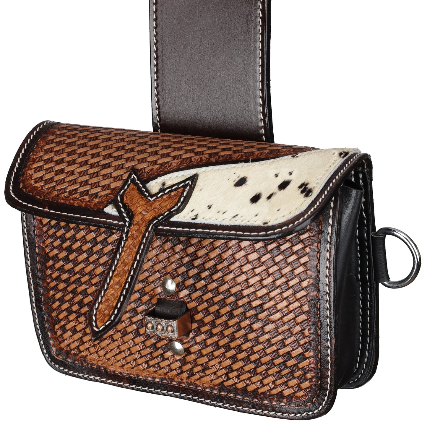 Showman Single Pommel Saddle Bag - Hair-On & Basketweave