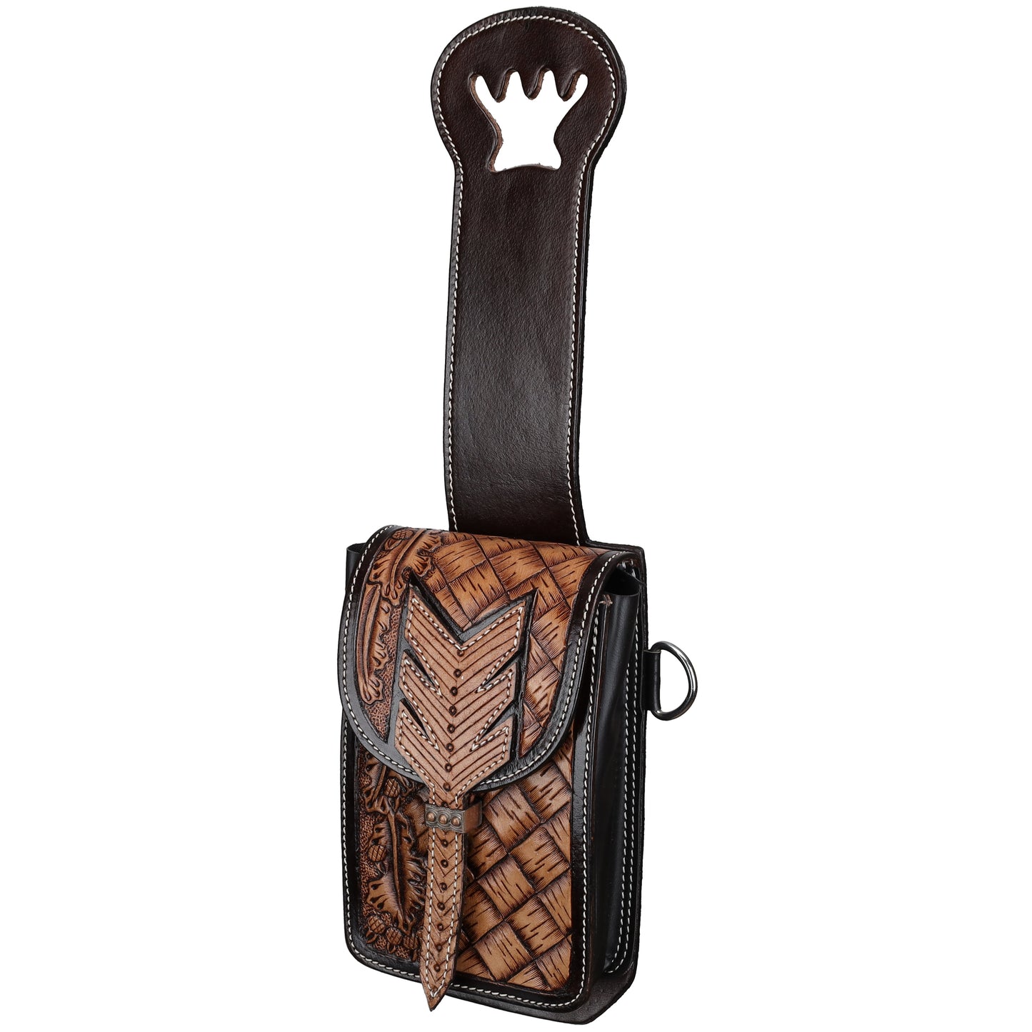 Showman Oak & Chevron Basketweave Tooled Single Pommel Horn Bag