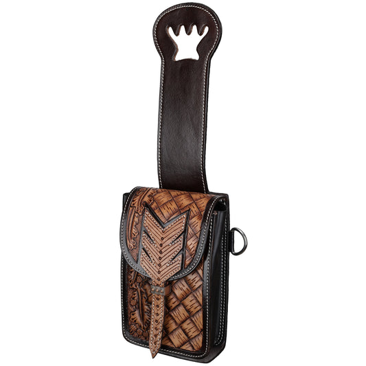 Showman Oak & Chevron Basketweave Tooled Single Pommel Horn Cinch Bag