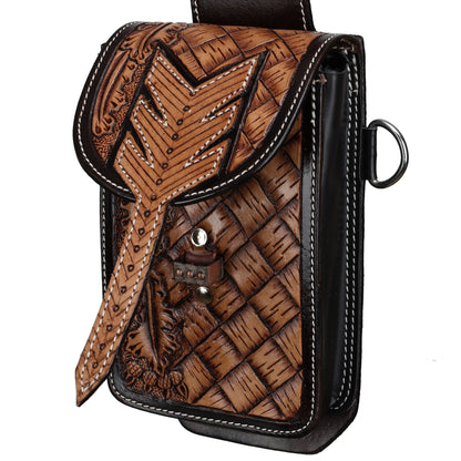 Showman Oak & Chevron Basketweave Tooled Single Pommel Horn Bag