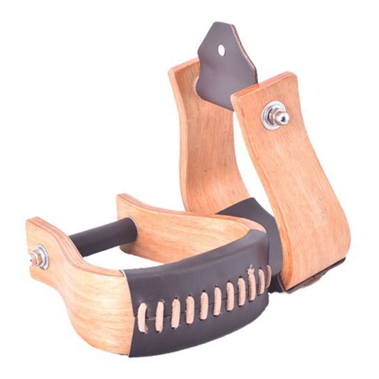 Showman Curved Ashwood Wooden Stirrup with Leather Tread