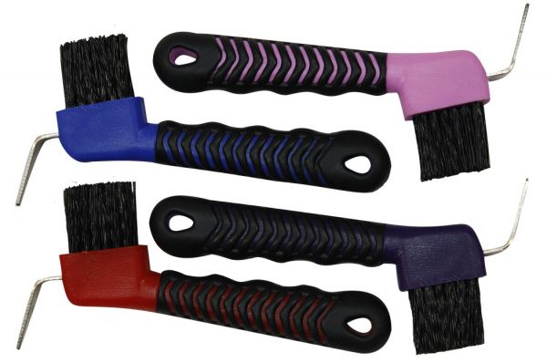 Showman 6" Durable plastic hoof pick with rubber grip handle
