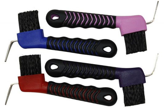 Showman 6" Durable plastic hoof pick with rubber grip handle