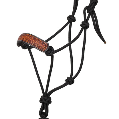 Mesa Stamp Leather Noseband Cowboy Knot Halter with Lead