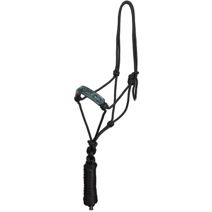 Teal Wildflower Cowboy Knot Rope Halter with Lead