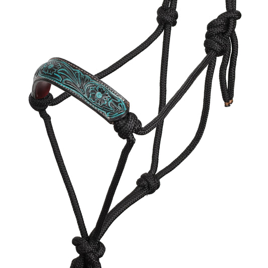 Teal Wildflower Cowboy Knot Rope Halter with Lead