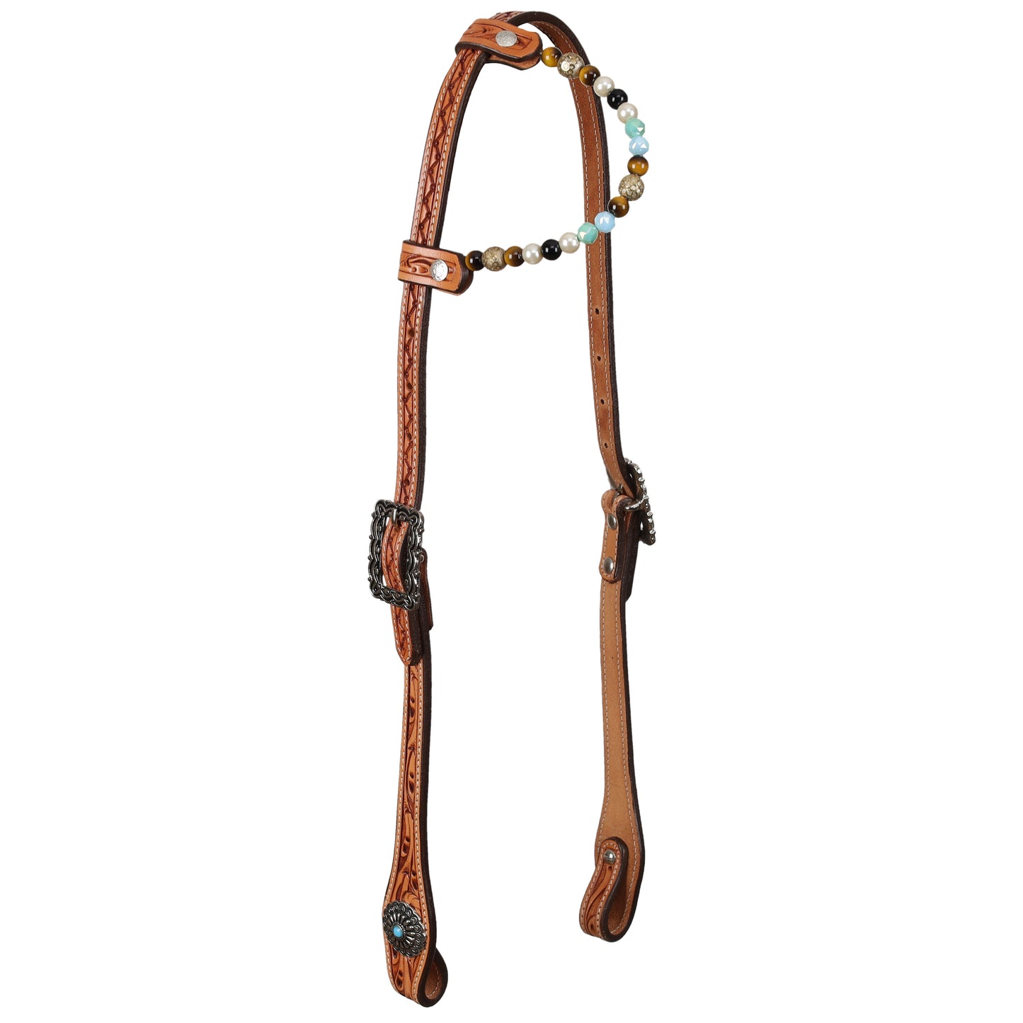 Western Pearl Light Oil Argentina Cow Leather One Ear Headstall