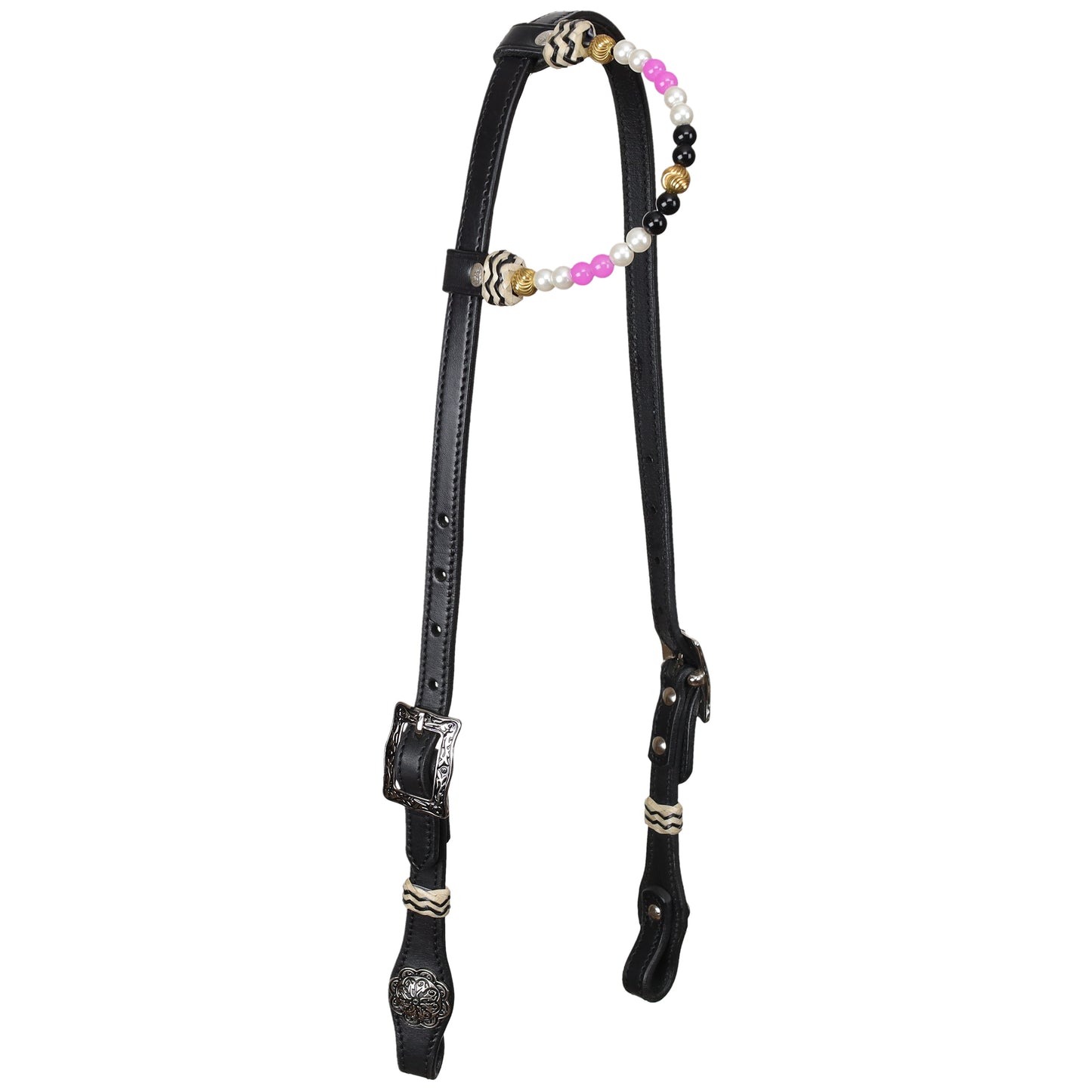 Pink Pearl Black Argentina Cow Leather One Ear Headstall