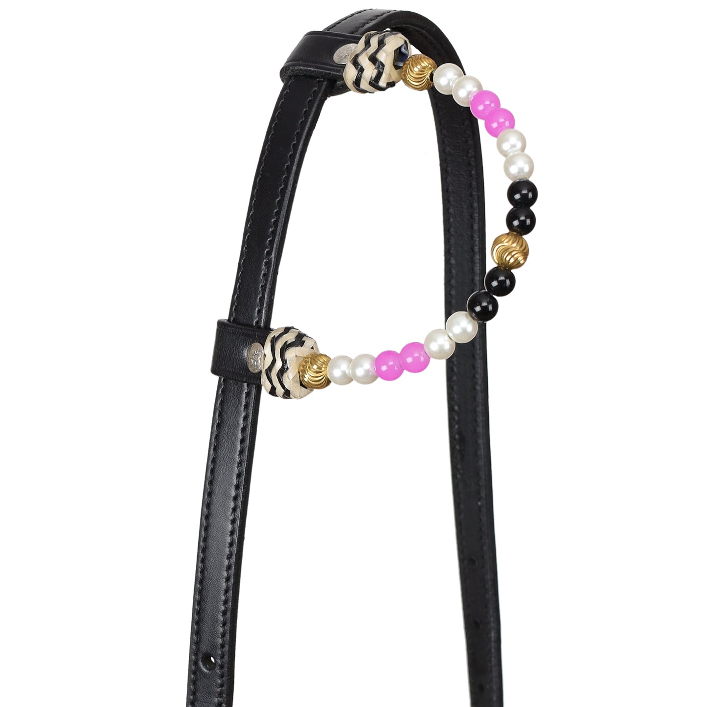 Pink Pearl Black Argentina Cow Leather One Ear Headstall