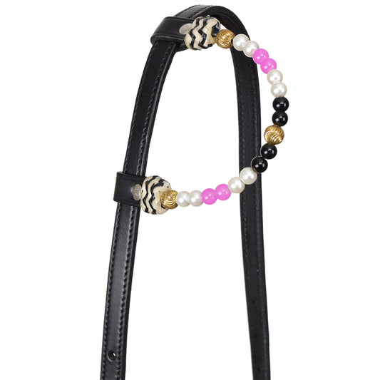 Pink Pearl Black Argentina Cow Leather One Ear Headstall