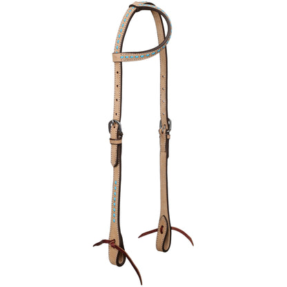 Stockyard Light Oil Roughout Teal Buckstitch One Ear Headstall and Breastcollar  Tack Set